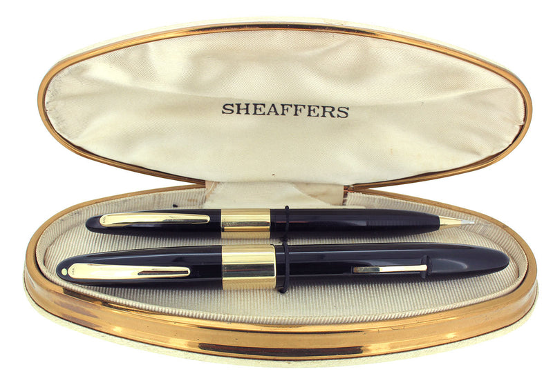 CIRCA 1946 SHEAFFER 14K AUTOGRAPH LEVER FILL FOUNTAIN PEN & PENCIL SET RESTORED OFFERED BY ANTIQUE DIGGER