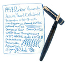 1947 PARKER AZURE PEARL VACUMATIC MAJOR FOUNTAIN PEN RESTORED CONDITION OFFERED BY ANTIQUE DIGGER