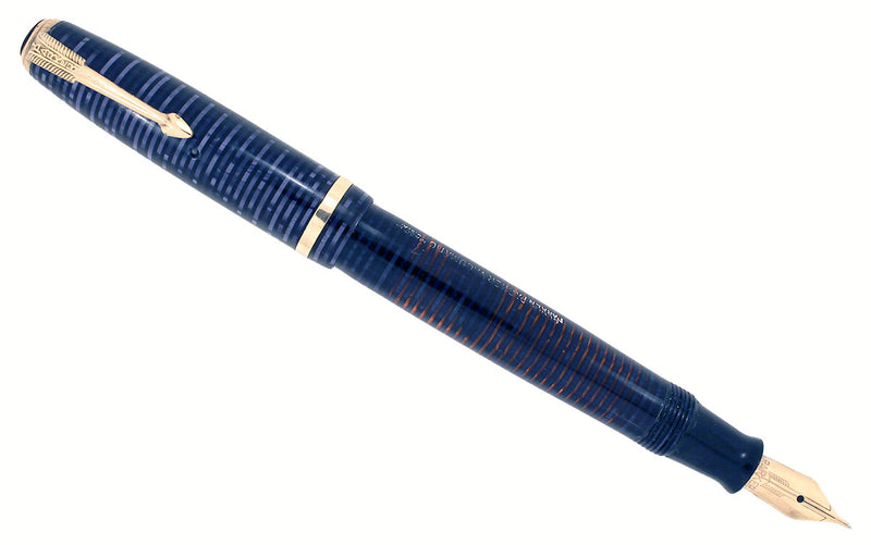1947 PARKER AZURE BLUE PEARL VACUMATIC DEBUTANTE FOUNTAIN PEN F - BB NIB RESTORED OFFERED BY ANTIQUE DIGGER