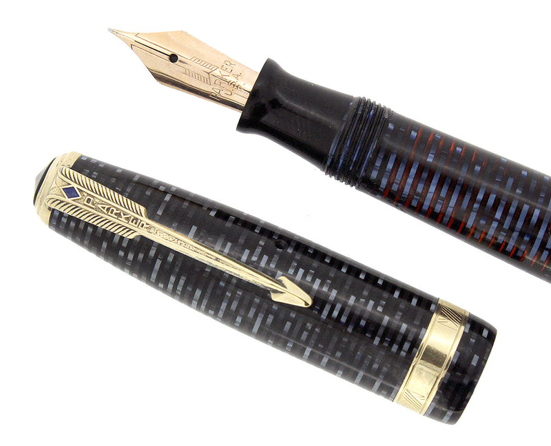 1947 PARKER AZURE PEARL VACUMATIC MAJOR SINGLE JEWEL FOUNTAIN PEN RESTORED OFFERED BY ANTIQUE DIGGER