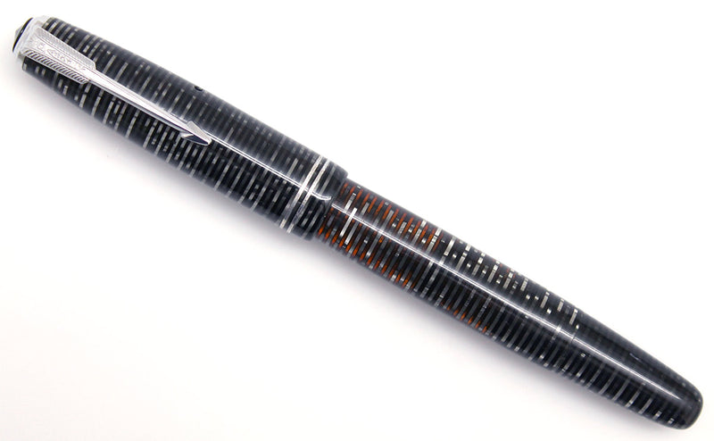 1947 PARKER SILVER PEARL VACUMATIC MAJOR FOUNTAIN PEN F to BB FLEX NIB RESTORED OFFERED BY ANTIQUE DIGGER