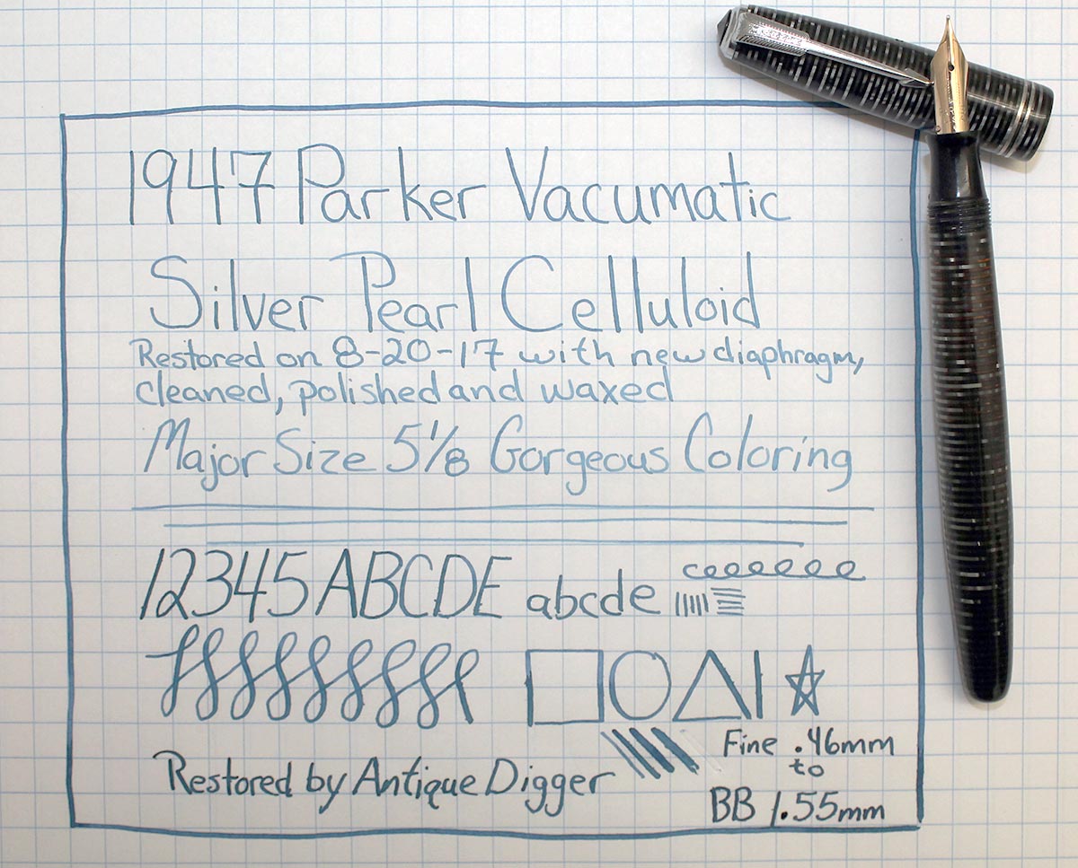 1947 PARKER SILVER PEARL VACUMATIC MAJOR FOUNTAIN PEN F to BB FLEX NIB