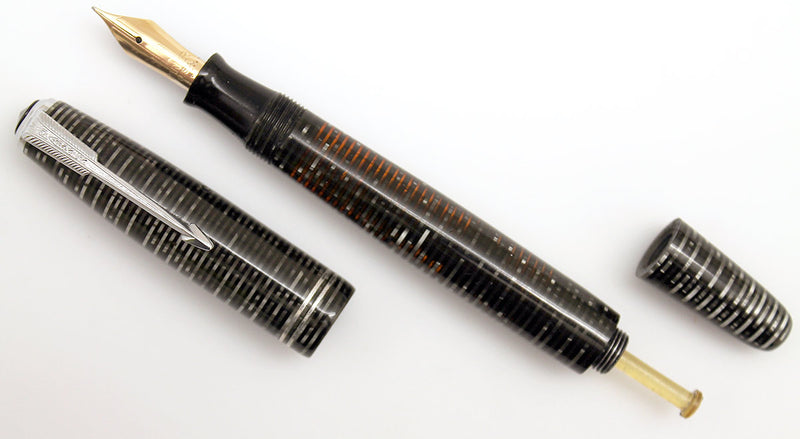 1947 PARKER SILVER PEARL VACUMATIC MAJOR FOUNTAIN PEN F to BB FLEX NIB RESTORED OFFERED BY ANTIQUE DIGGER