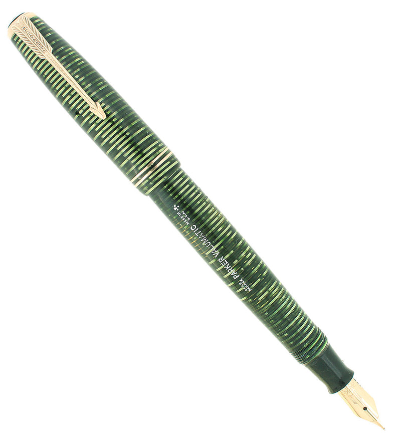 1947 PARKER VACUMATIC EMERALD PEARL SINGLE JEWEL FOUNTAIN PEN RESTORED NEAR MINT OFFERED BY ANTIQUE DIGGER