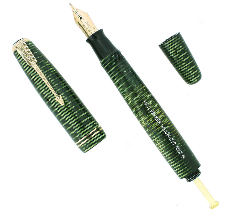 1947 PARKER VACUMATIC EMERALD PEARL SINGLE JEWEL FOUNTAIN PEN RESTORED NEAR MINT OFFERED BY ANTIQUE DIGGER