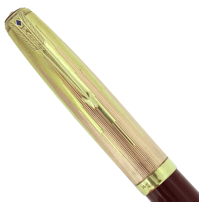 RARE 1948 PARKER 51 SOLID 14K GOLD EMPIRE 2-TONE CAP FOUNTAIN PEN RESTORED OFFERED BY ANTIQUE DIGGER