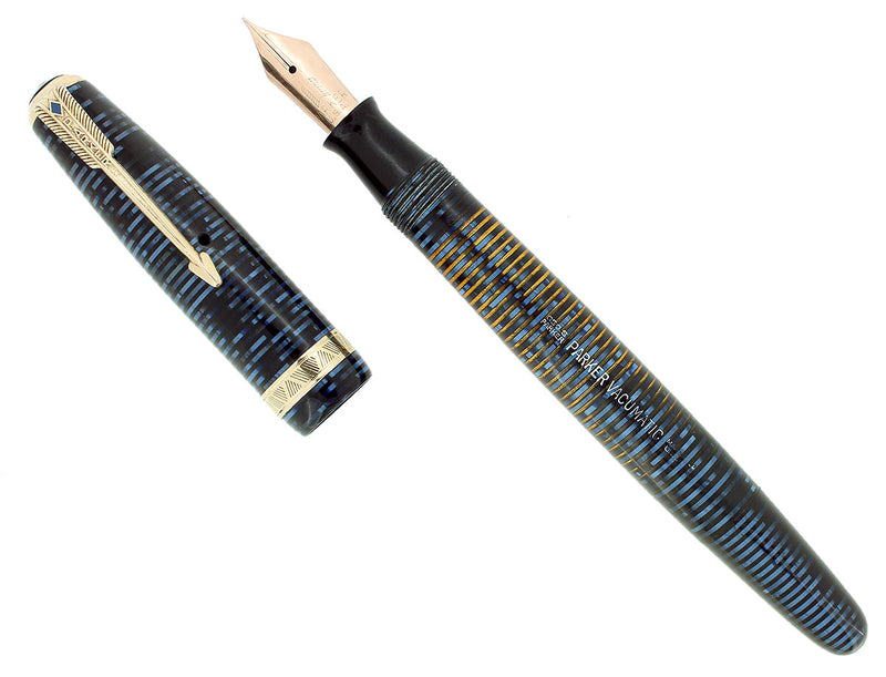 1948 PARKER VACUMATIC AZURE BLUE PEARL MAJOR FOUNTAIN PEN RESTORED NEAR MINT OFFERED BY ANTIQUE DIGGER