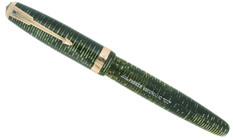 1948 PARKER EMERALD PEARL VACUMATIC FOUNTAIN PEN MAJOR SIZE F-B FLEX NIB RESTORED OFFERED BY ANTIQUE DIGGER
