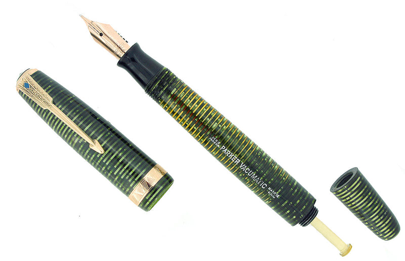 1948 PARKER EMERALD PEARL VACUMATIC FOUNTAIN PEN MAJOR SIZE F-B FLEX NIB RESTORED OFFERED BY ANTIQUE DIGGER