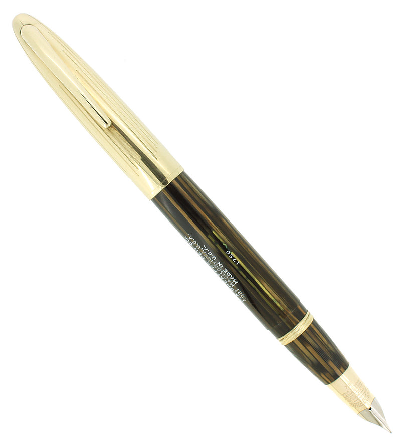 C1948 SHEAFFER CREST DELUXE GOLDEN BROWN PLUNGER FILL TRIUMPH NIB FOUNTAIN PEN RESTORED OFFERED BY ANTIQUE DIGGER
