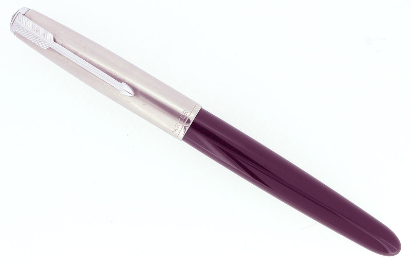 1949 PARKER 51 PLUM AEROMETRIC FOUNTAIN PEN WITH 1.19MM STUB NIB RESTORED OFFERED BY ANTIQUE DIGGER