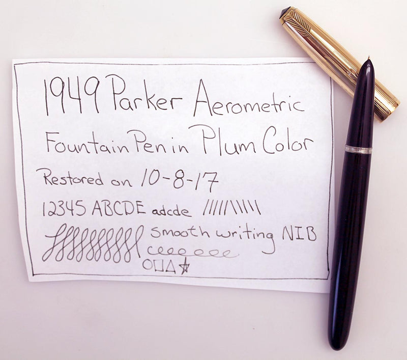 RESTORED 1949 PARKER 51 DEMI AEROMETRIC PLUM W/ GOLD FILLED CAP FOUNTAIN PEN OFFERED BY ANTIQUE DIGGER