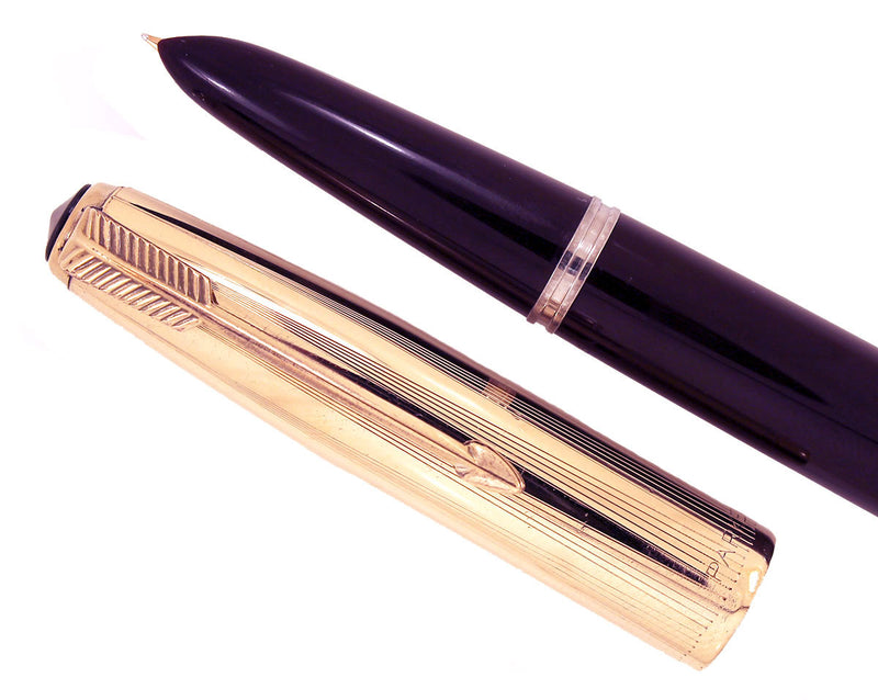 RESTORED 1949 PARKER 51 DEMI AEROMETRIC PLUM W/ GOLD FILLED CAP FOUNTAIN PEN OFFERED BY ANTIQUE DIGGER