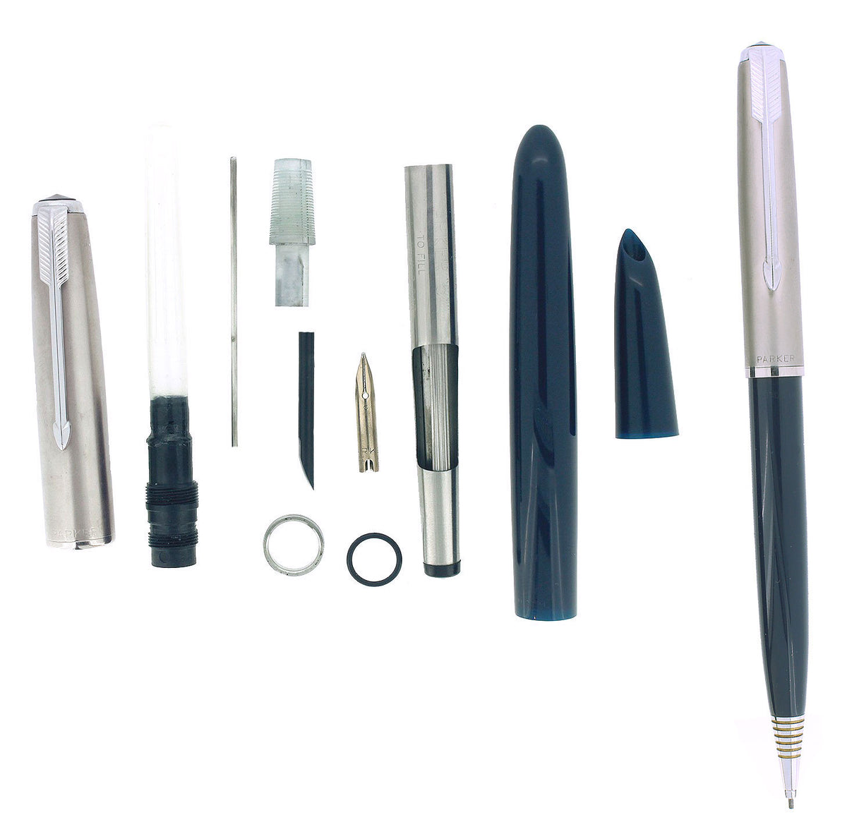1950 PARKER 51 MIDNIGHT BLUE AEROMETRIC FOUNTAIN PEN & PENCIL SET REST