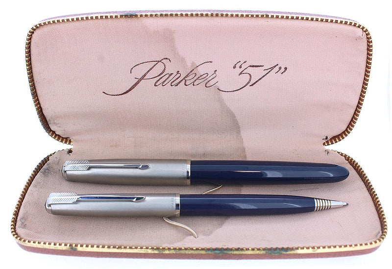 1950 PARKER 51 MIDNIGHT BLUE AEROMETRIC FOUNTAIN PEN & PENCIL SET RESTORED OFFERED BY ANTIQUE DIGGER