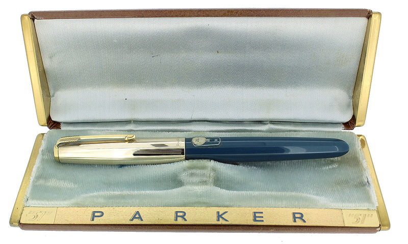 PARKER 51 AEROMETRIC TEAL BLUE FOUNTAIN PEN STICKERED NEVER INKED MINT CONDITION OFFERED BY ANTIQUE DIGGER