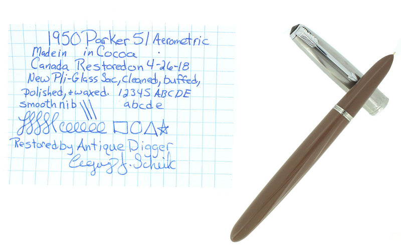  1950 PARKER 51 COCOA AEROMETRIC FOUNTAIN PEN MEDIUM NIB RESTORED OFFERED BY ANTIQUE DIGGER