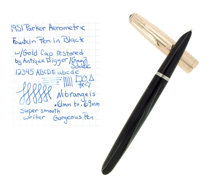 1951 PARKER 51 BLACK W/GOLD CAP AEROMETRIC FOUNTAIN PEN RESTORED OFFERED BY ANTIQUE DIGGER