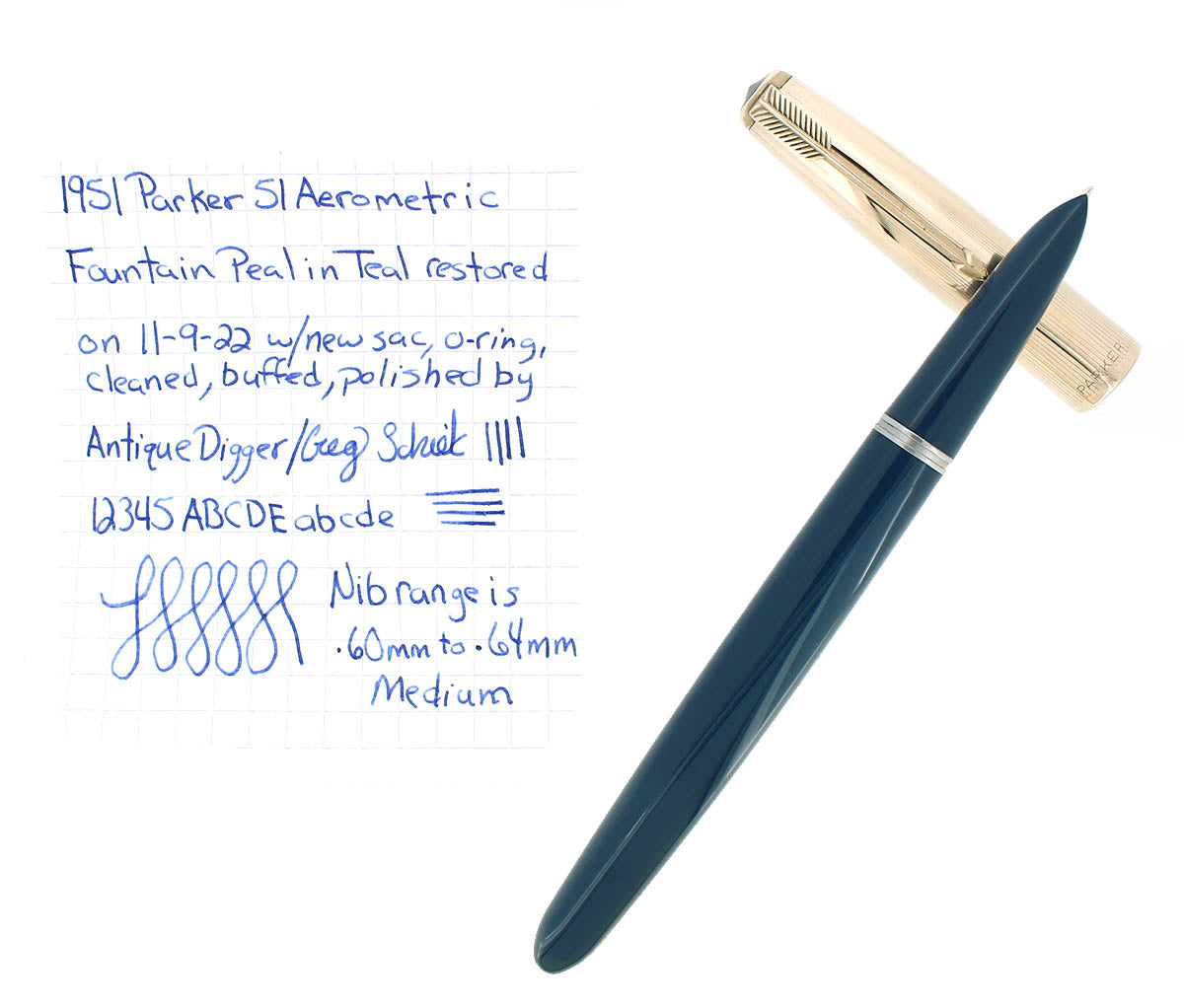 1951 PARKER 51 AEROMETRIC TEAL BLUE FOUNTAIN PEN RESTORED