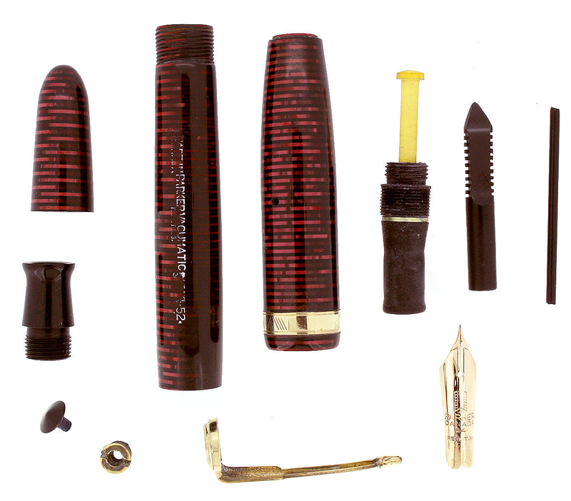 1952 PARKER BURGUNDY PEARL VACUMATIC MAJOR FOUNTAIN PEN XF-BB FLEX NIB RESTORED OFFERED BY ANTIQUE DIGGER