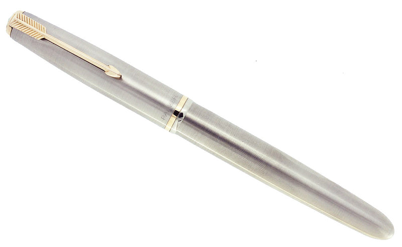 1952 PARKER 51 FLIGHTER AEROMETRIC FOUNTAIN PEN STAINLESS STEEL FINE NIB RESTORED OFFERED BY ANTIQUE DIGGER