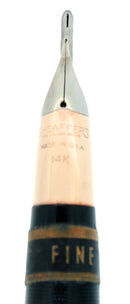 C1952 SHEAFFER SENTINEL JET BLACK SNORKEL FINE NIB FOUNTAIN PEN NEW OLD STOCK OFFERED BY ANTIQUE DIGGER