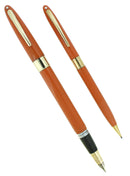C1953 SHEAFFER MANDARIN ORANGE VALIANT SNORKEL FOUNTAIN PEN & PENCIL SET RESTORED OFFERED BY ANTIQUE DIGGER
