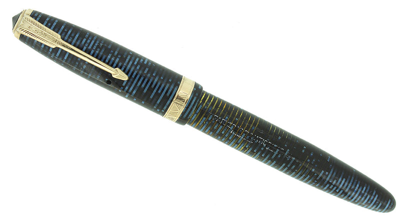 1953 PARKER AZURE PEARL VACUMATIC FOUNTAIN PEN F-BB FLEX NIB RESTORED OFFERED BY ANTIQUE DIGGER