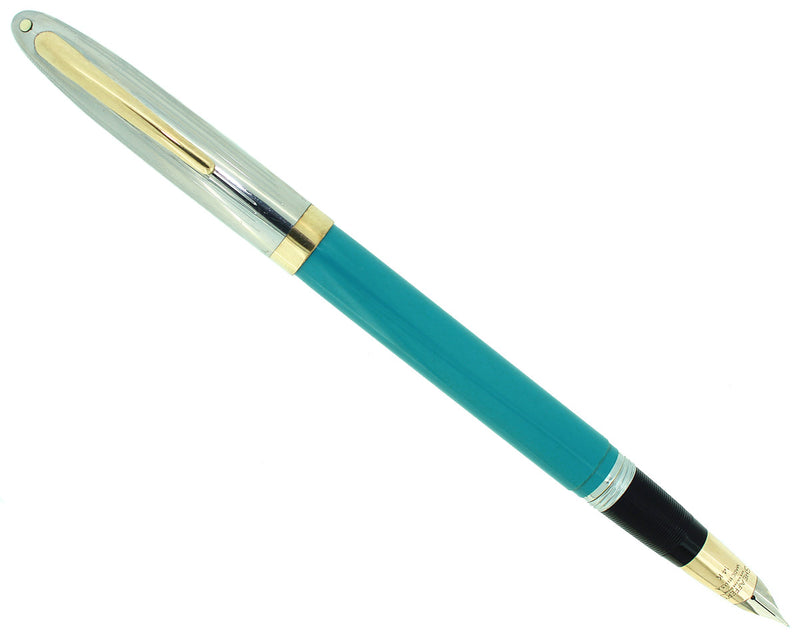 CIRCA 1953 SHEAFFER PEACOCK BLUE SENTINEL SNORKEL FOUNTAIN PEN RESTORED OFFERED BY ANTIQUE DIGGER
