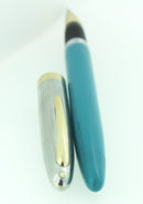 CIRCA 1953 SHEAFFER PEACOCK BLUE SENTINEL SNORKEL FOUNTAIN PEN RESTORED OFFERED BY ANTIQUE DIGGER