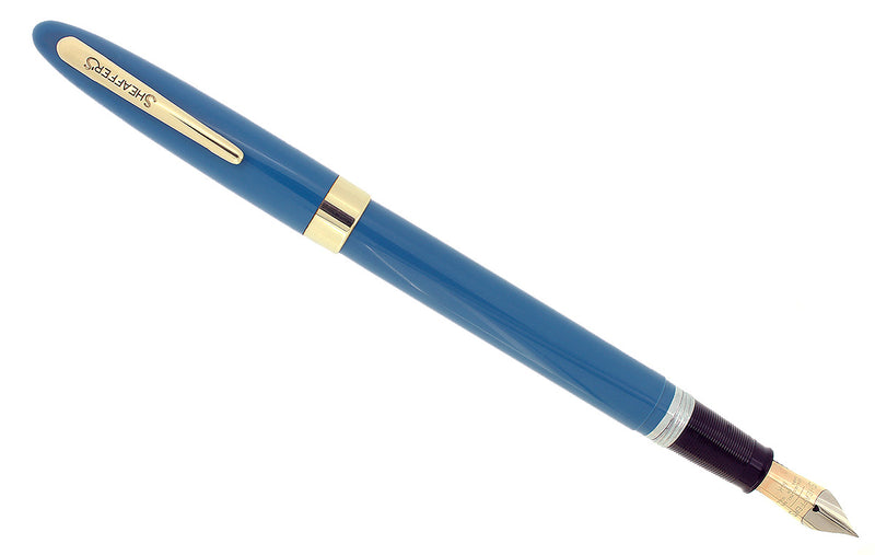 C1953 SHEAFFER SARATOGA PASTEL BLUE SNORKEL FOUNTAIN PEN XXF TO XF NIB RESTORED OFFERED BY ANTIQUE DIGGER