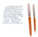 C1953 SHEAFFER MANDARIN ORANGE SENTINEL SNORKEL FOUNTAIN PEN AND PENCIL SET RESTORED OFFERED BY ANTIQUE DIGGER