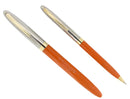 C1953 SHEAFFER MANDARIN ORANGE SENTINEL SNORKEL FOUNTAIN PEN AND PENCIL SET RESTORED OFFERED BY ANTIQUE DIGGER