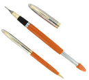 C1953 SHEAFFER MANDARIN ORANGE SENTINEL SNORKEL FOUNTAIN PEN AND PENCIL SET RESTORED OFFERED BY ANTIQUE DIGGER