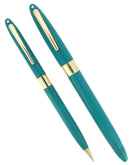 CIRCA 1953 SHEAFFER PEACOCK BLUE STATESMAN SNORKEL FOUNTAIN PEN AND PENCIL SET RESTORED OFFERED BY ANTIQUE DIGGER