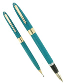 CIRCA 1953 SHEAFFER PEACOCK BLUE STATESMAN SNORKEL FOUNTAIN PEN AND PENCIL SET RESTORED OFFERED BY ANTIQUE DIGGER