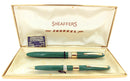 C1953 SHEAFFER STATESMAN PASTEL GREEN SNORKEL FOUNTAIN PEN & PENCIL SET MINT NEW OLD STOCK OFFERED BY ANTIQUE DIGGER