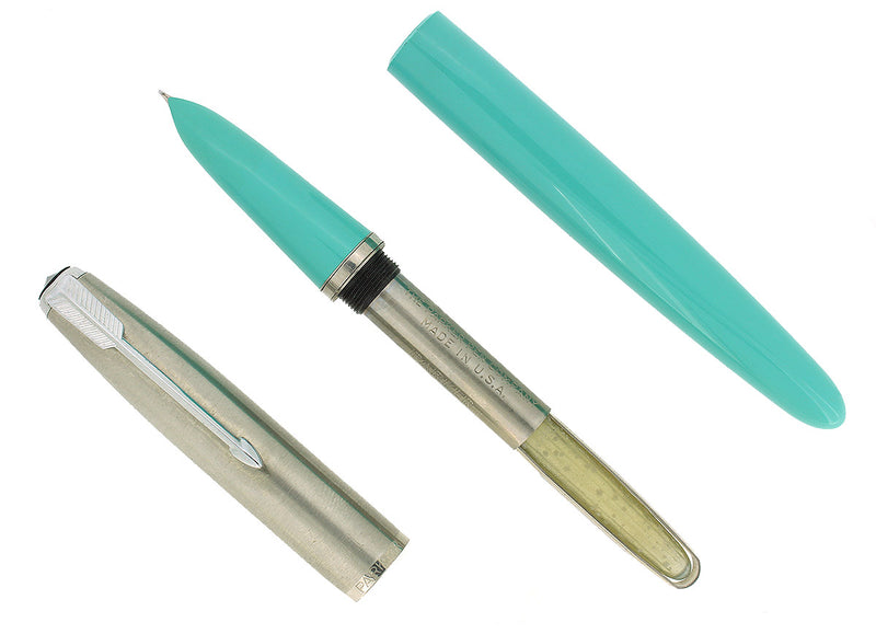 C1956 PARKER 41 TURQUOISE FOUNTAIN PEN IN ORIGINAL BOX NEW OLD STOCK NEVER INKED OFFERED BY ANTIQUE DIGGER