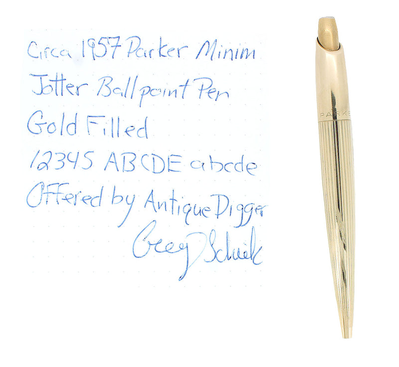 CIRCA 1957 PARKER MINIM "SHORTY" JOTTER BALLPOINT PEN GOLD PLATE OFFERED BY ANTIQUE DIGGER