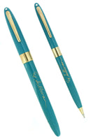 RARE C1957 SHEAFFER STATESMAN ED SULLIVAN PEACOCK SNORKEL FOUNTAIN PEN & PENCIL SET MINT NEW OLD STOCK OFFERED BY ANTIQUE DIGGER