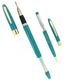 RARE C1957 SHEAFFER STATESMAN ED SULLIVAN PEACOCK SNORKEL FOUNTAIN PEN & PENCIL SET MINT NEW OLD STOCK OFFERED BY ANTIQUE DIGGER