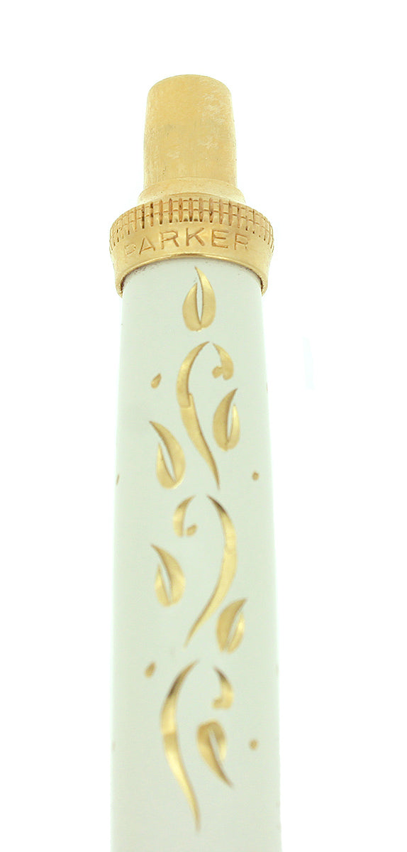 C1958 PARKER TURBAN TOP PRINCESS WHITE JOTTER BALLPOINT PEN NEW REFILL OFFERED BY ANTIQUE DIGGER