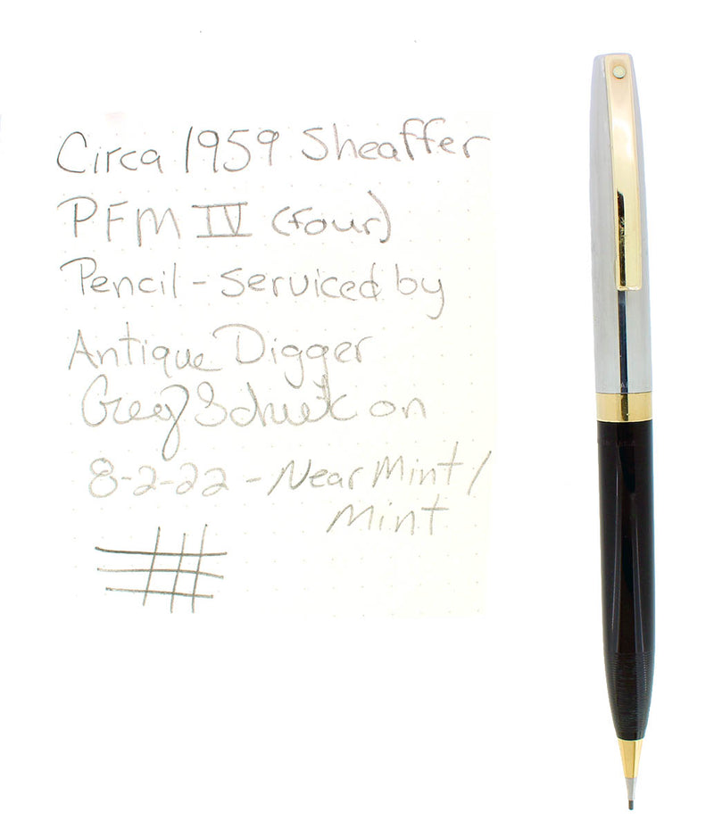 CIRCA 1959 SHEAFFER  PFM IV STAINLESS CAP BLACK BARREL PENCIL SERVICED OFFERED BY ANTIQUE DIGGER