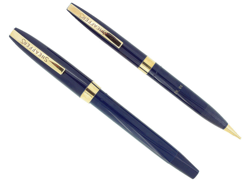 C1962 SHEAFFER 800 BLUE FOUNTAIN PEN & PENCIL SET DOLPHIN NIB CHALKED MINT NEVER INKED OFFERED BY ANTIQUE DIGGER