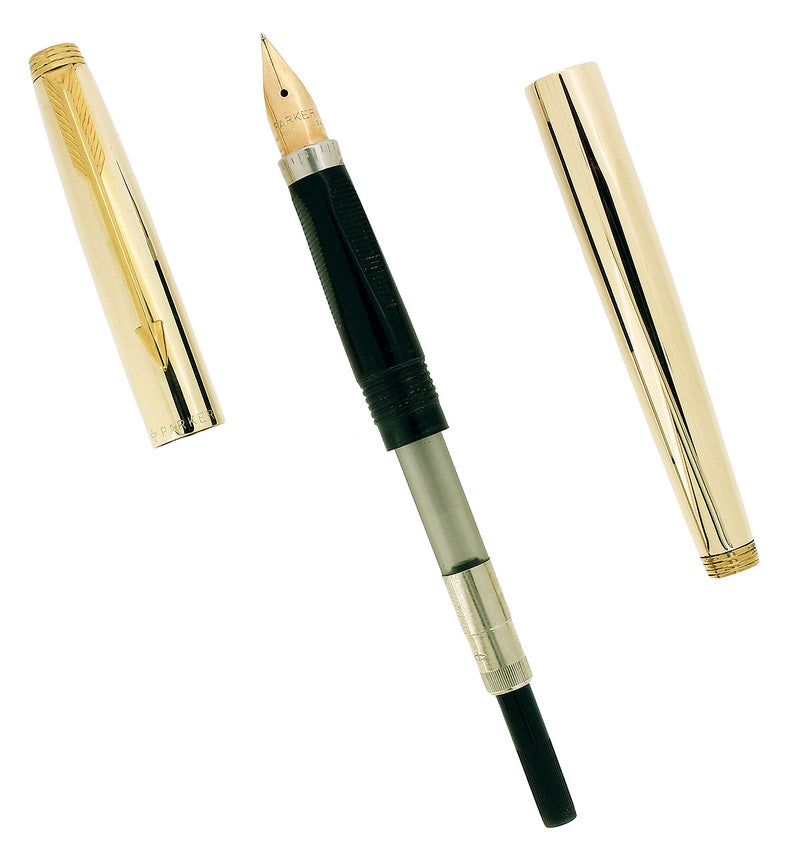C1971 PARKER 75 PRESIDENTIAL 14K SOLID GOLD FINE NIB FOUNTAIN PEN RESTORED OFFERED BY ANTIQUE DIGGER