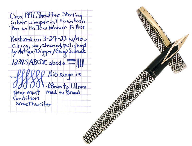 Sheaffer Silver CIRCA 1971 SHEAFFER STERLING SILVER IMPERIAL TOUCHDOWN FOUNTAIN PEN RE
