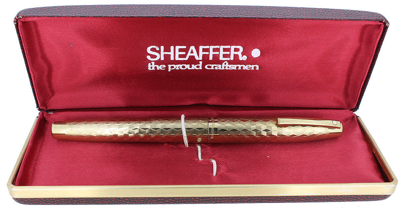 C1972 SHEAFFER IMPERIAL GOLD MARQUETRY DESIGN MODEL 835 FOUNTAIN PEN STICKERED OFFERED BY ANTIQUE DIGGER