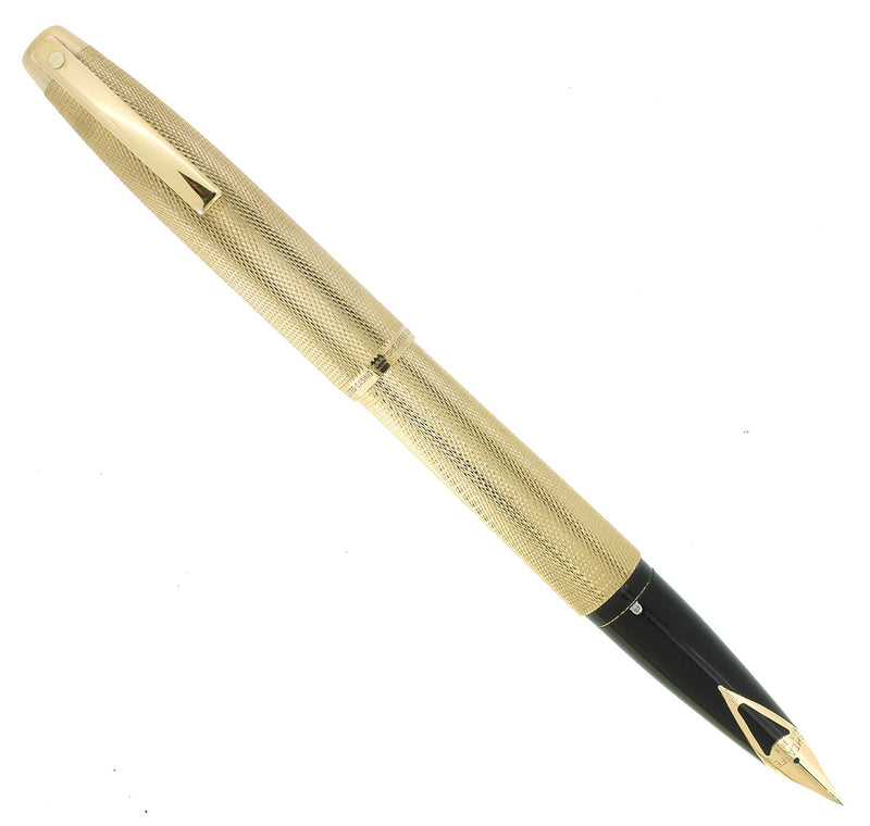 C1972 SHEAFFER IMPERIAL GOLD PLATED BARLEY OVERLAY MODEL 827 FOUNTAIN PEN SERVICED OFFERED BY ANTIQUE DIGGER