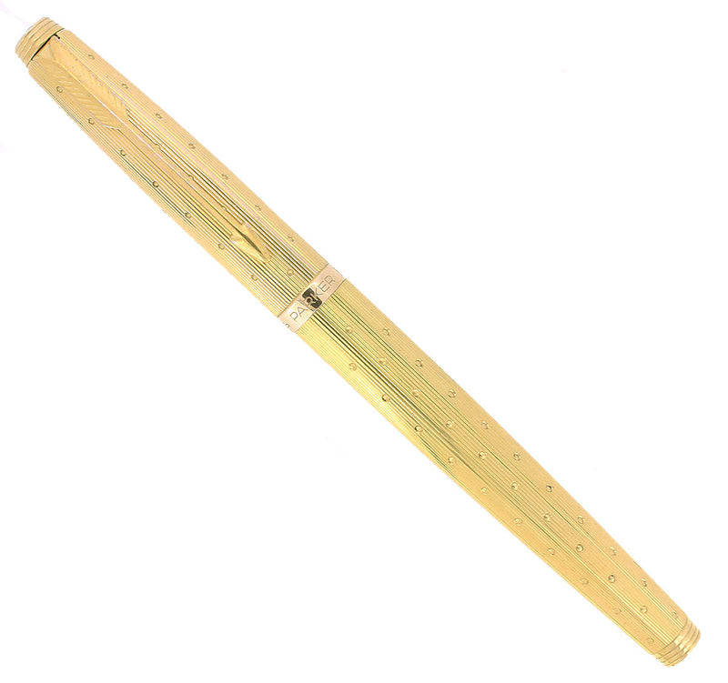 C1973 PARKER 75 GOLD PLATED PERLE 14K FINE NIB FOUNTAIN PEN RESTORED OFFERED BY ANTIQUE DIGGER