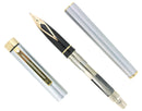 CIRCA 1976 SHEAFFER TARGA BRUSHED STAINLESS GOLD TRIM 14K BROAD NIB FOUNTAIN PEN NEVER INKED OFFERED BY ANTIQUE DIGGER